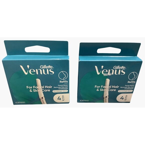 2 Gillette Venus Facial Razor Refills 8 Refills Facial Hair Skin Care Exfoliates - Picture 3 of 4